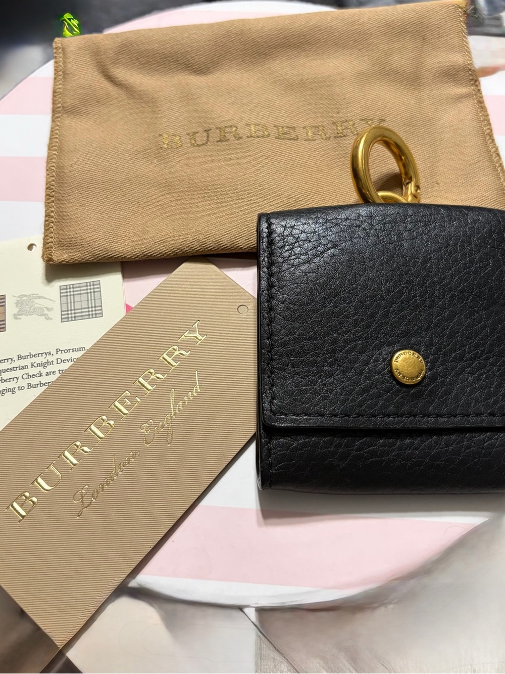 Burberry Mini Square Coin Purse key ring charm.